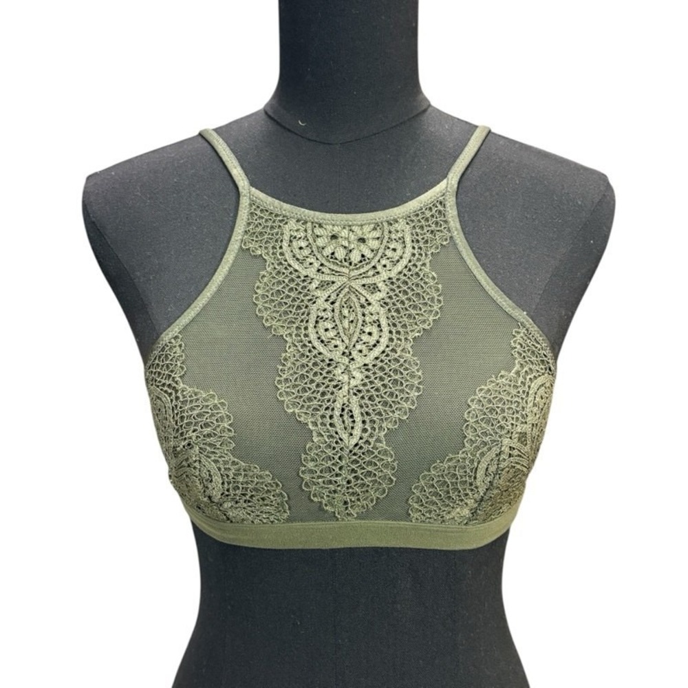 Victoria's Secret Green Lace Bralette High Neck Small Unlined Festival Boho